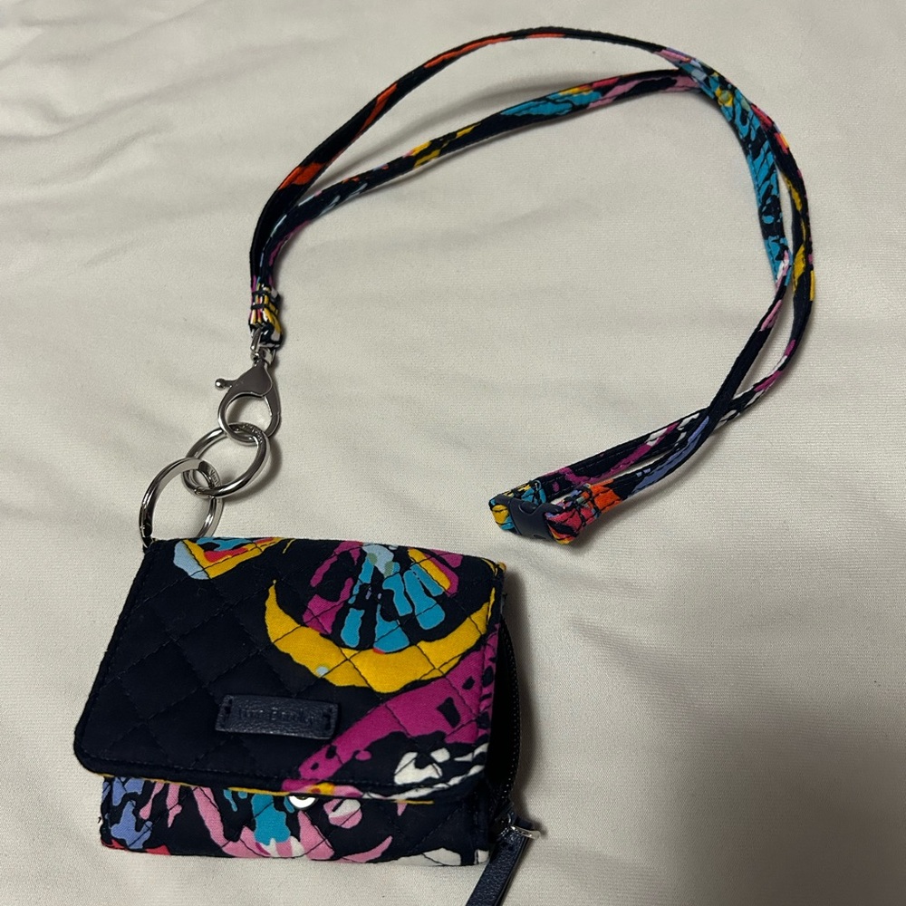 Vera Bradley Multicolor Id card coin purse with removable lanyard strap.